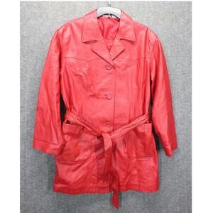 Vintage Red Leather Coat Belt Tie Women's Medium Newport News